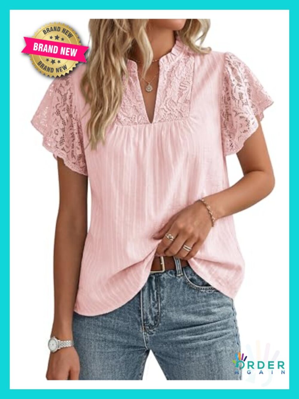 Womens Lace Short Sleeve Cotton Blouse V Neck Flowy Dressy Casual Top